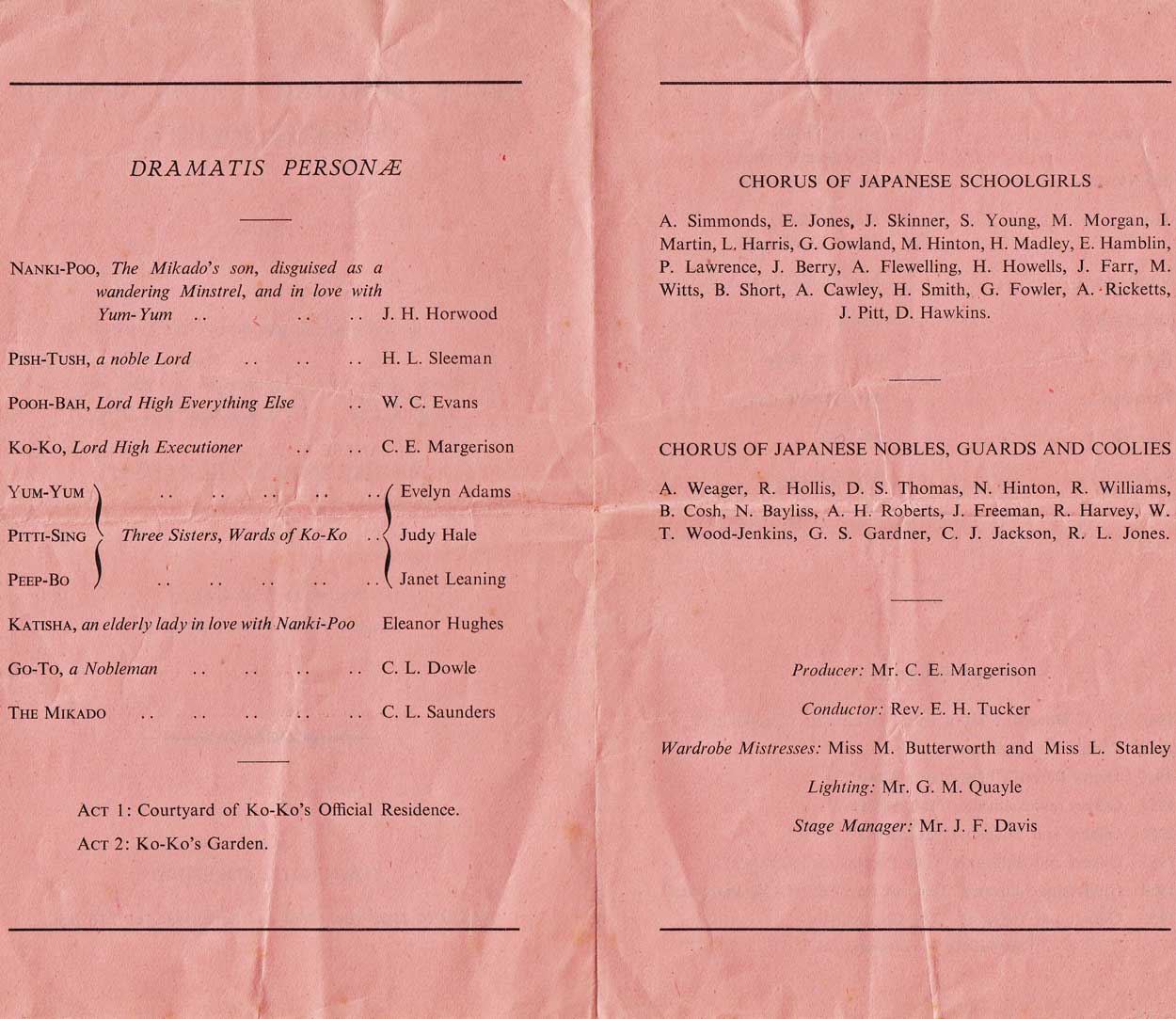 The program for The Mikado 1956