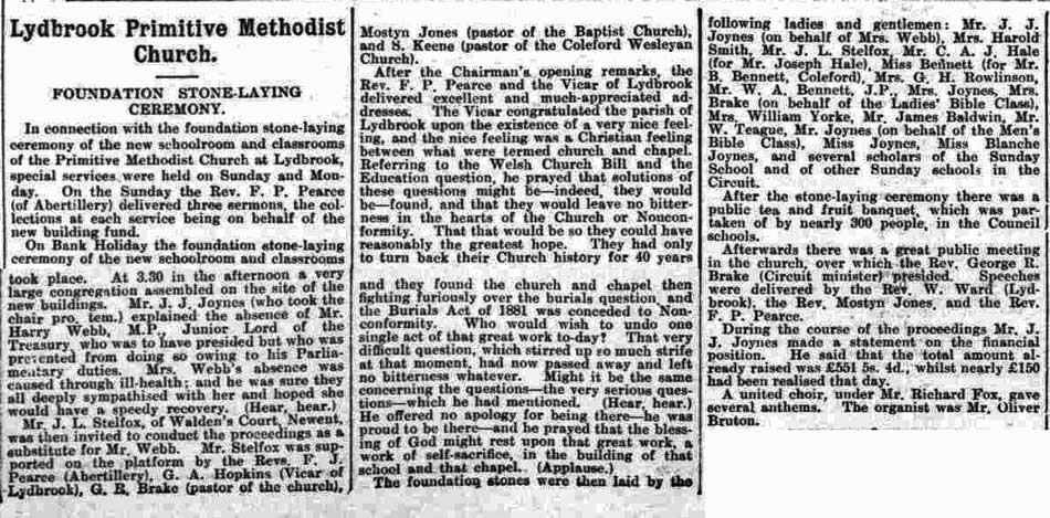 Press report of foundation stone laying